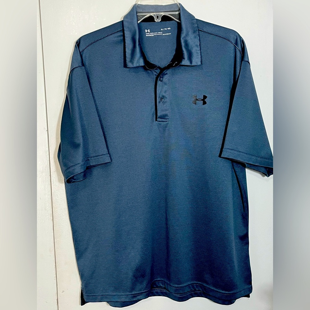 Under Armour mens Heat Gear steel blue polo shirt XL